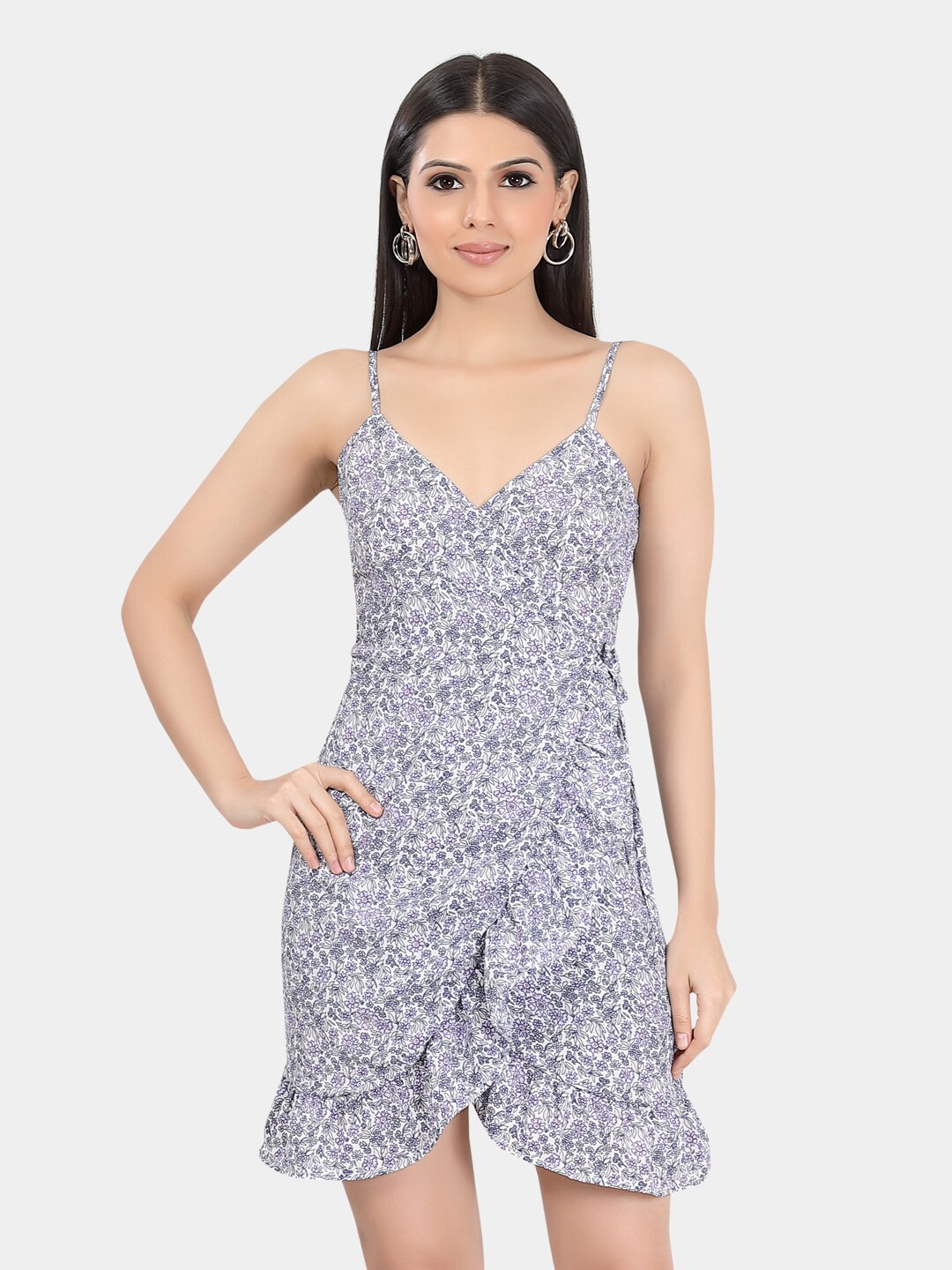 

VASTRADO Floral Printed Wrap Mini Dress, Blue