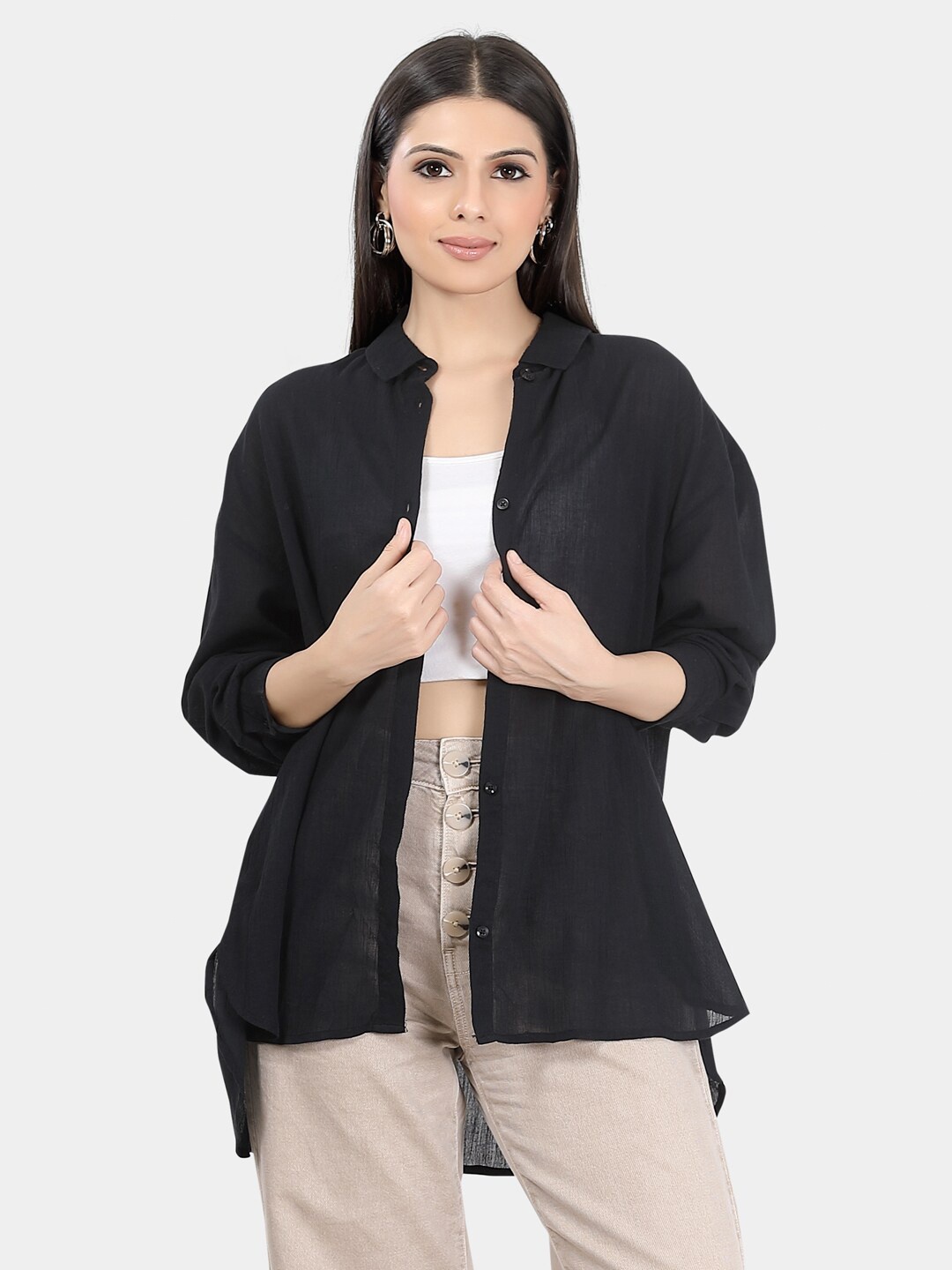 

VASTRADO Cotton Oversized Casual Shirt, Black