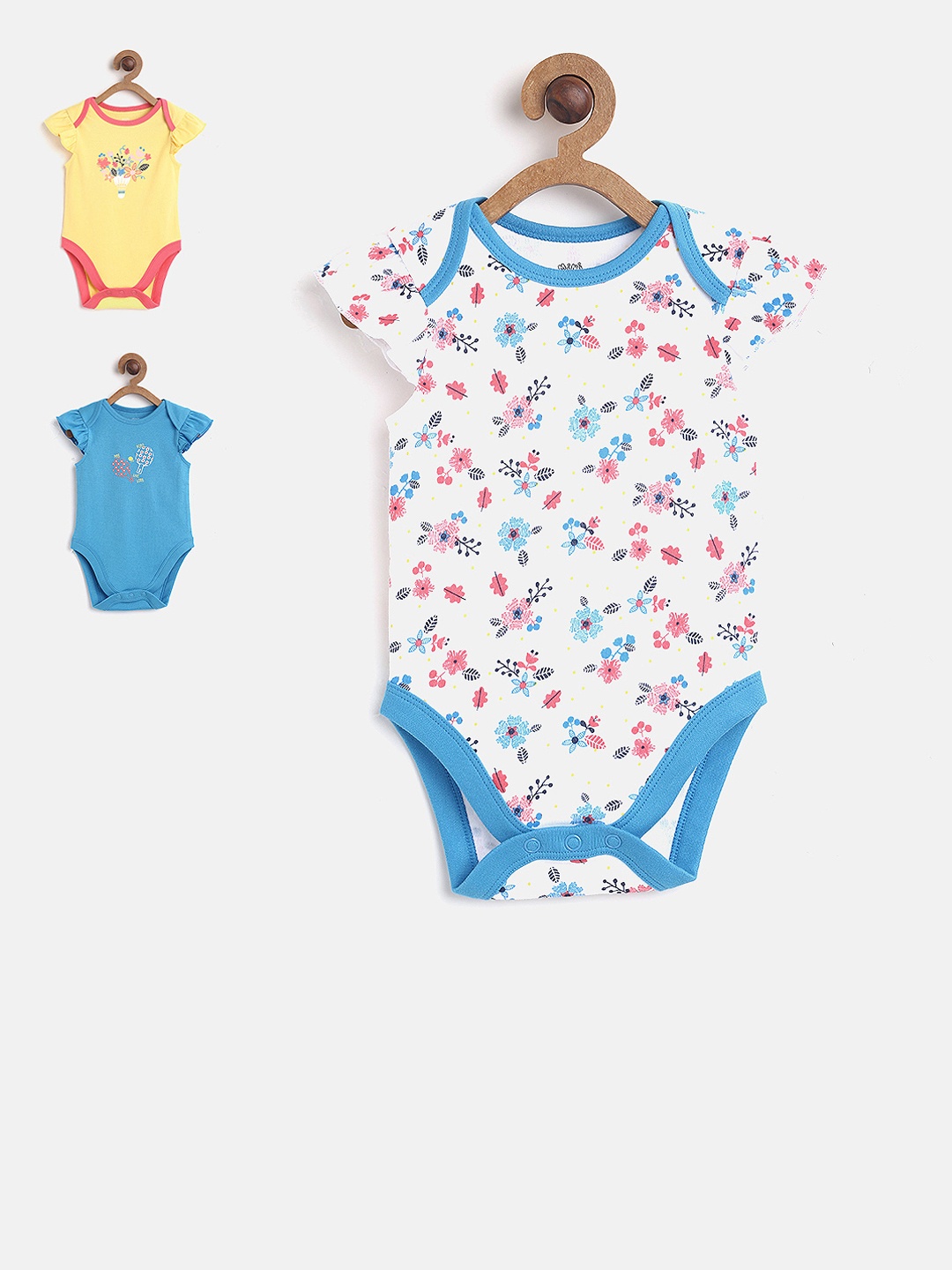

MINI KLUB Girls Pack of 3 Printed Bodysuits, Yellow