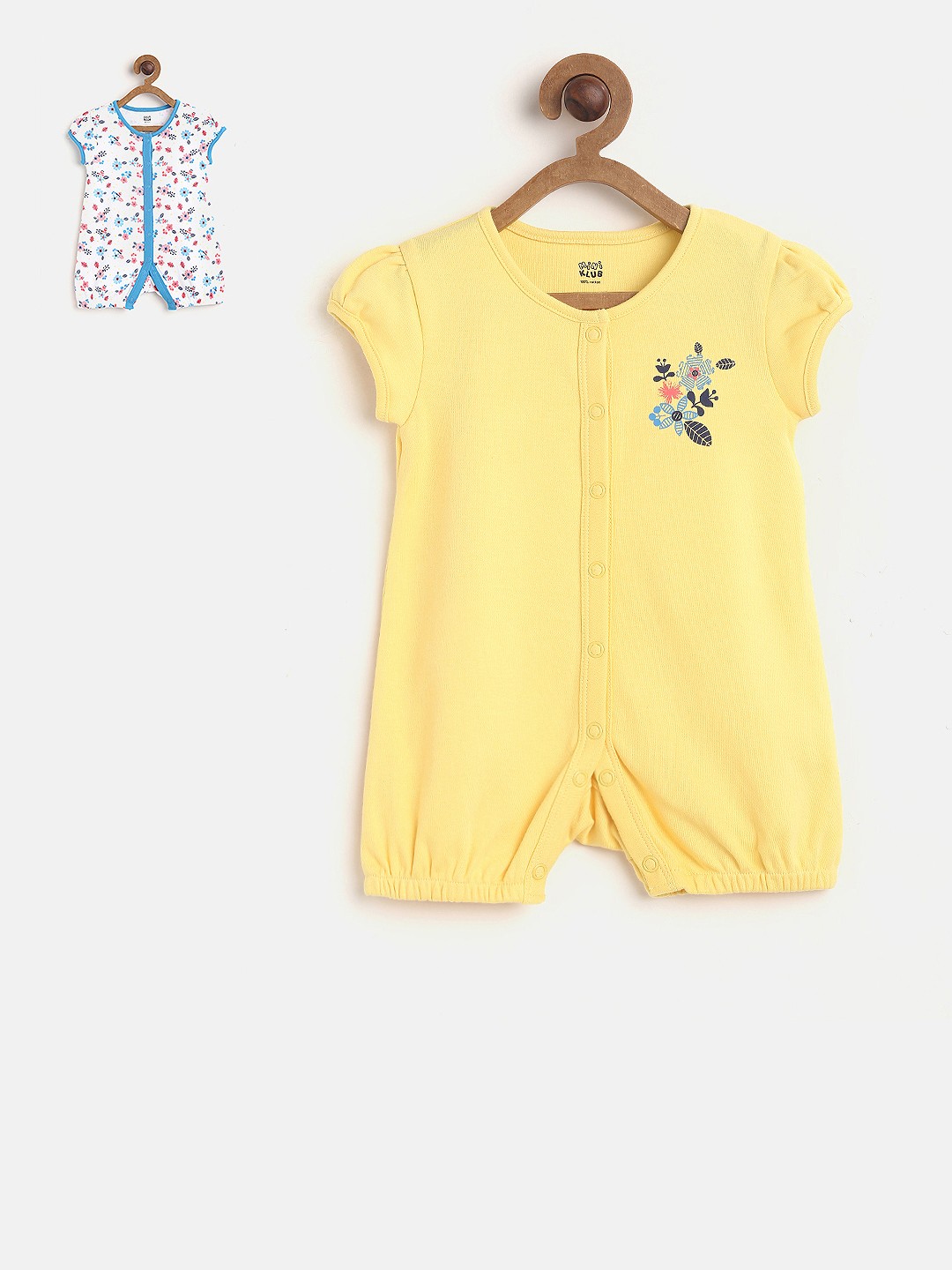 

MINI KLUB Kids Girls Pack of 2 Printed Rompers, Yellow