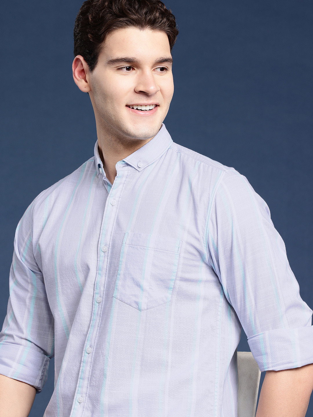 

Mast & Harbour Men Opaque Striped Cotton Casual Shirt, Grey