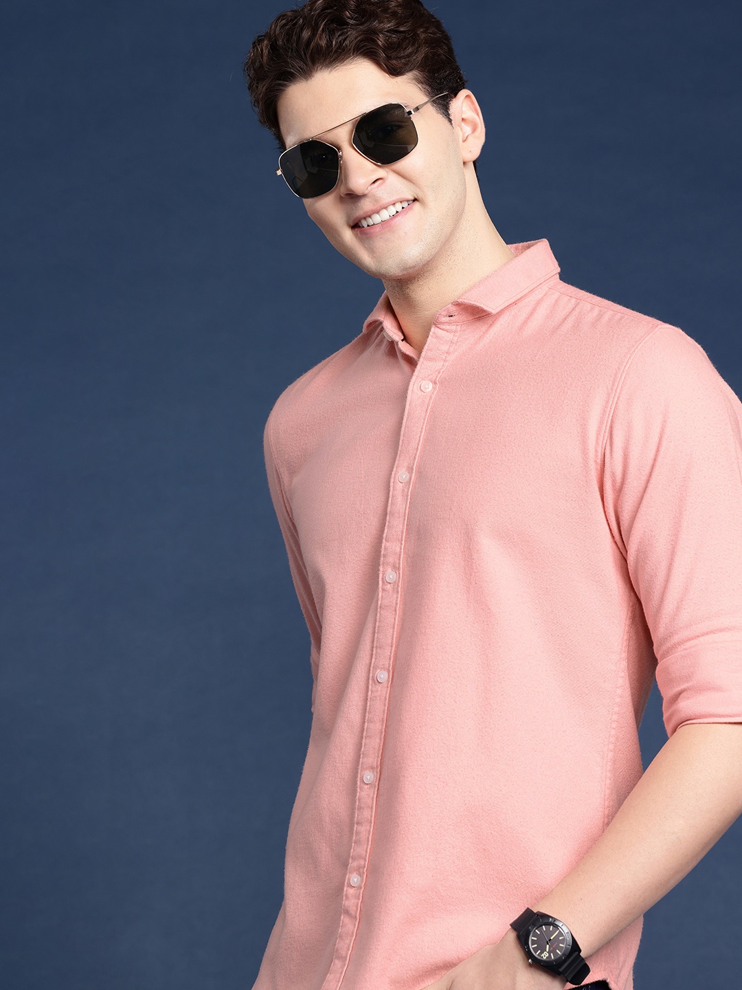 

Mast & Harbour Men Opaque Cotton Dobby Casual Shirt, Peach