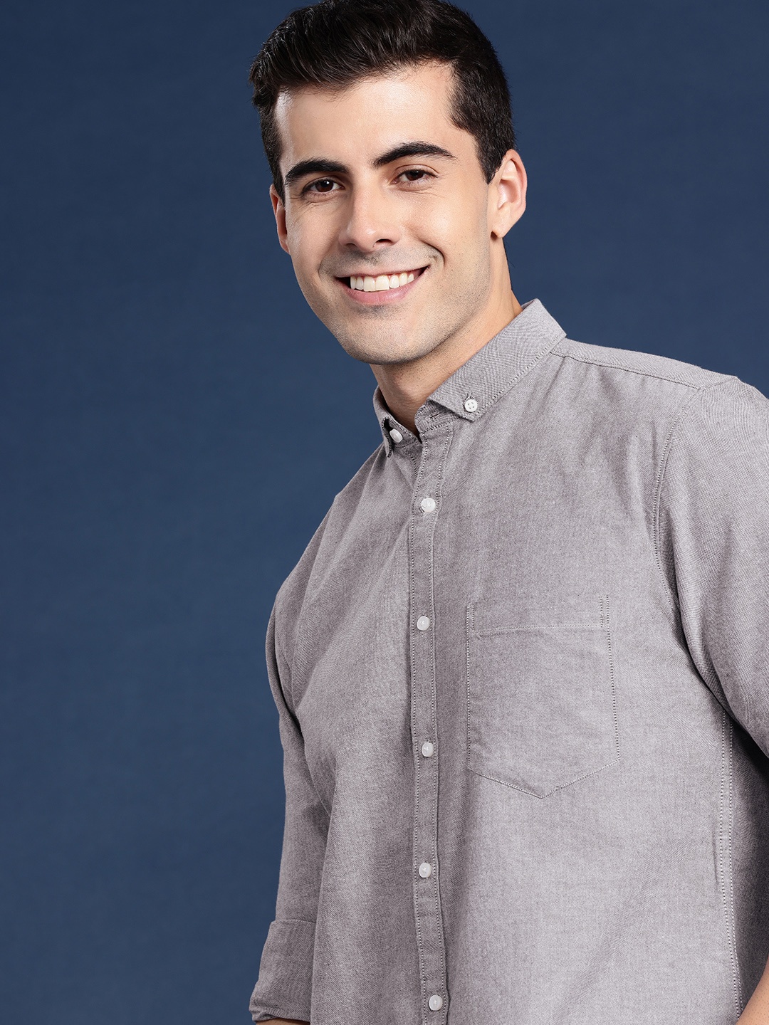 

Mast & Harbour Men Opaque Solid Casual Shirt, Grey