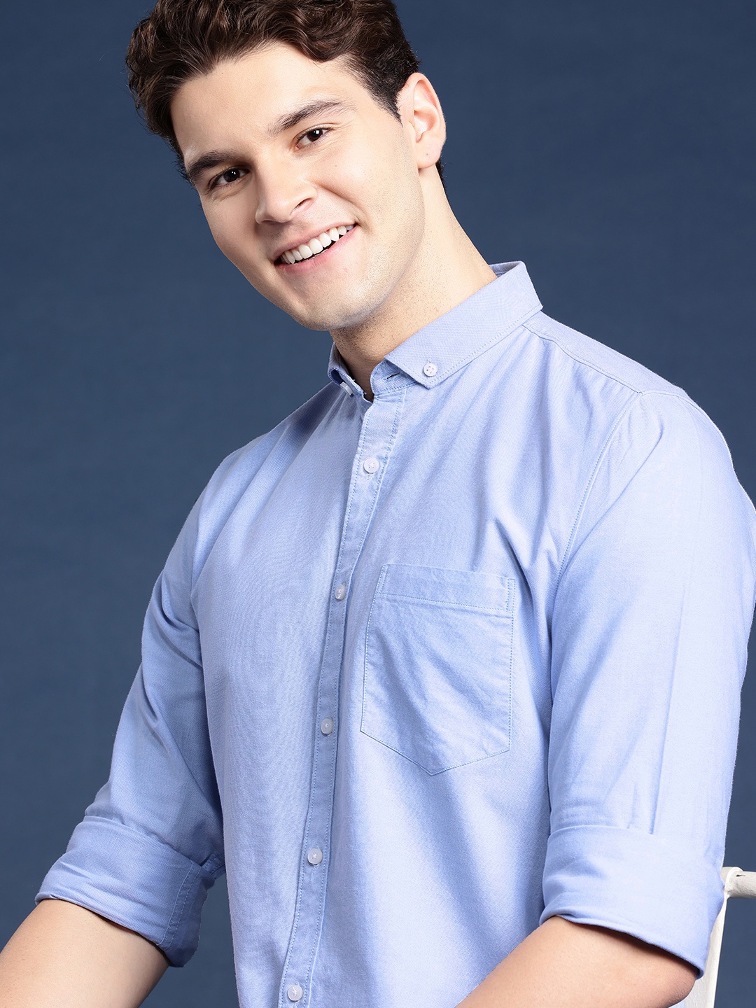 

Mast & Harbour Men Opaque Cotton Casual Shirt, Turquoise blue