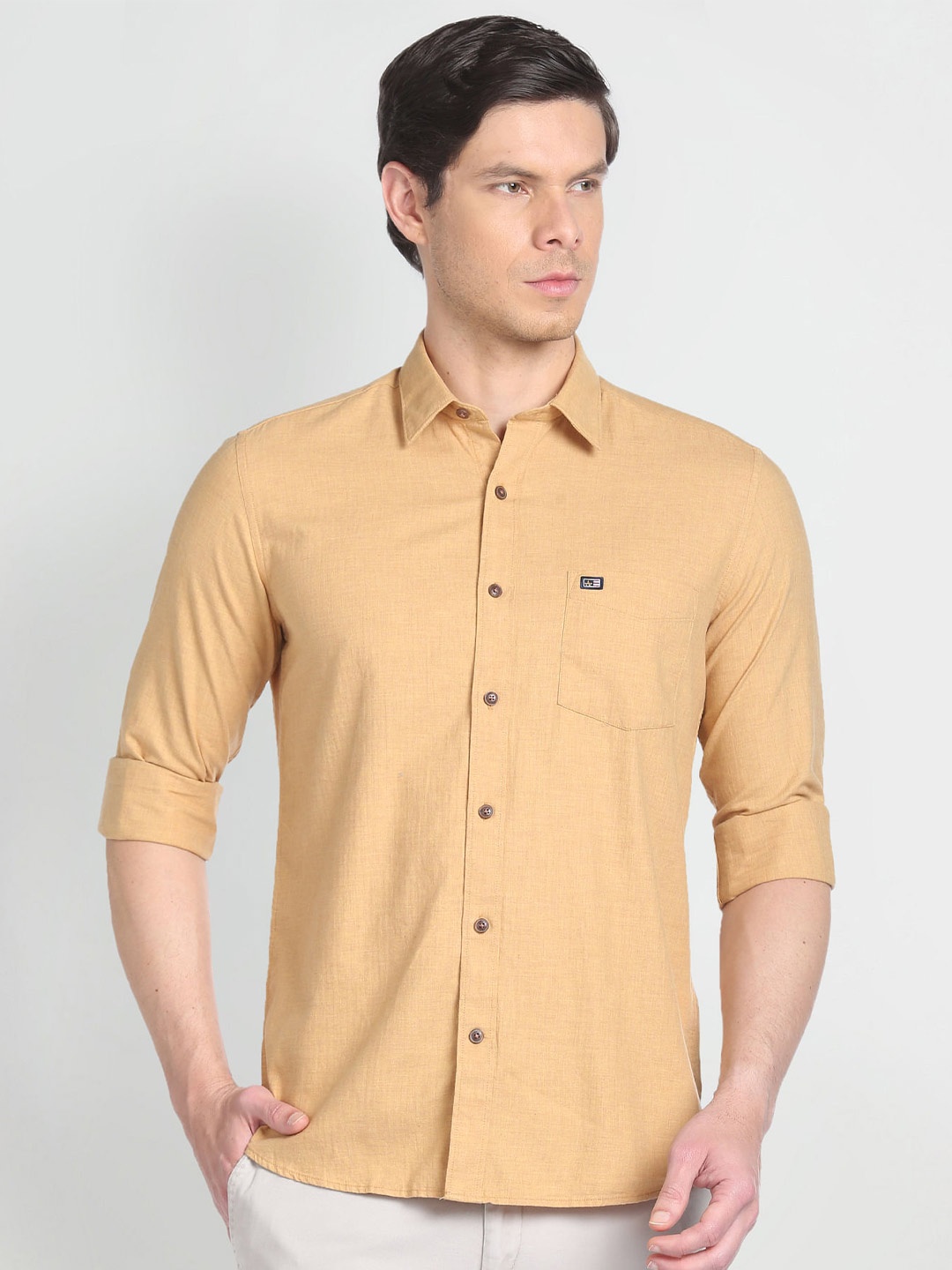 

Arrow Sport Spread Collar Slim Fit Casual Pure Cotton Shirt, Yellow