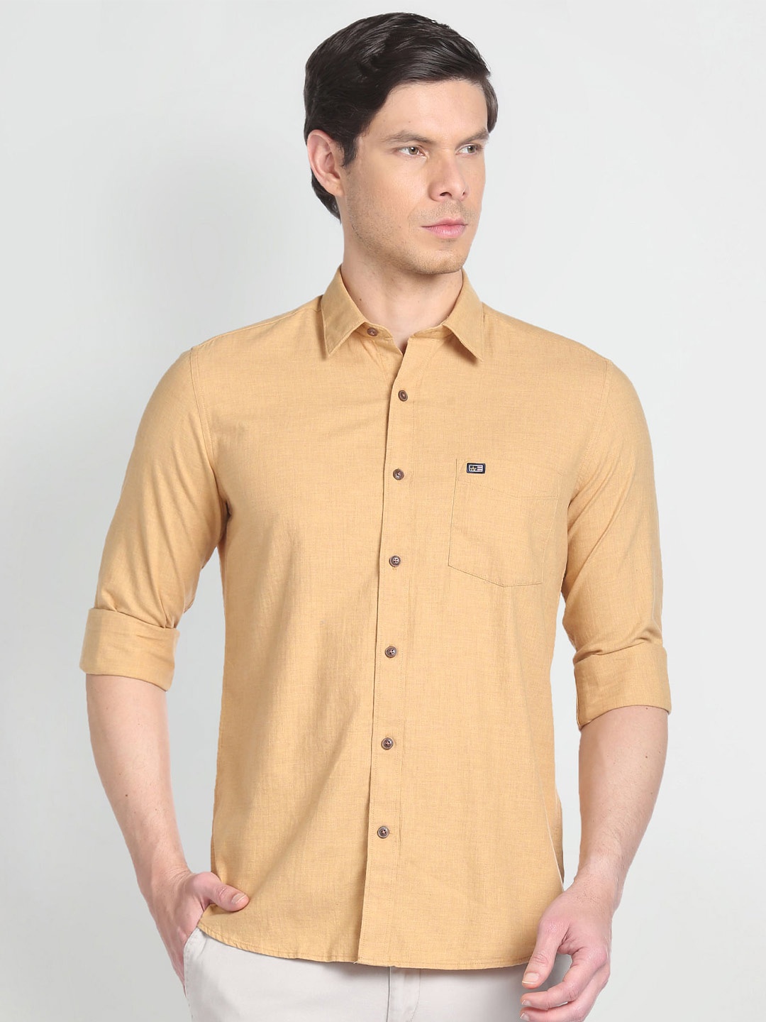 

Arrow Sport Spread Collar Slim Fit Casual Pure Cotton Shirt, Yellow