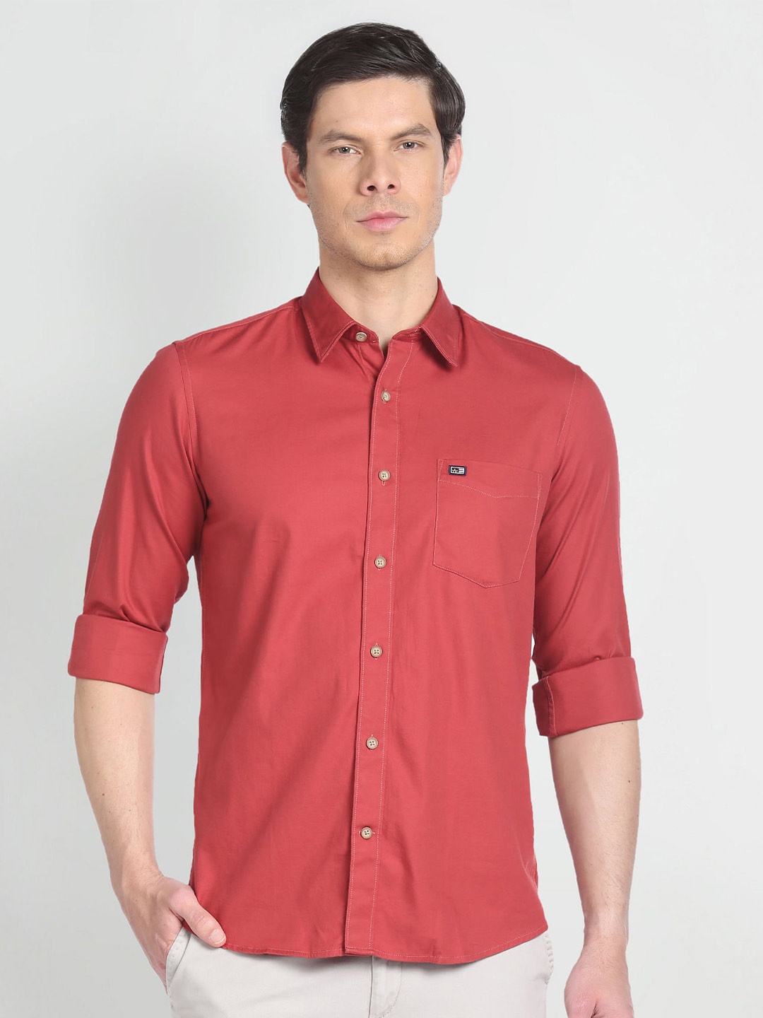 

Arrow Sport Spread Collar Slim Fit Twill Casual Pure Cotton Shirt, Red