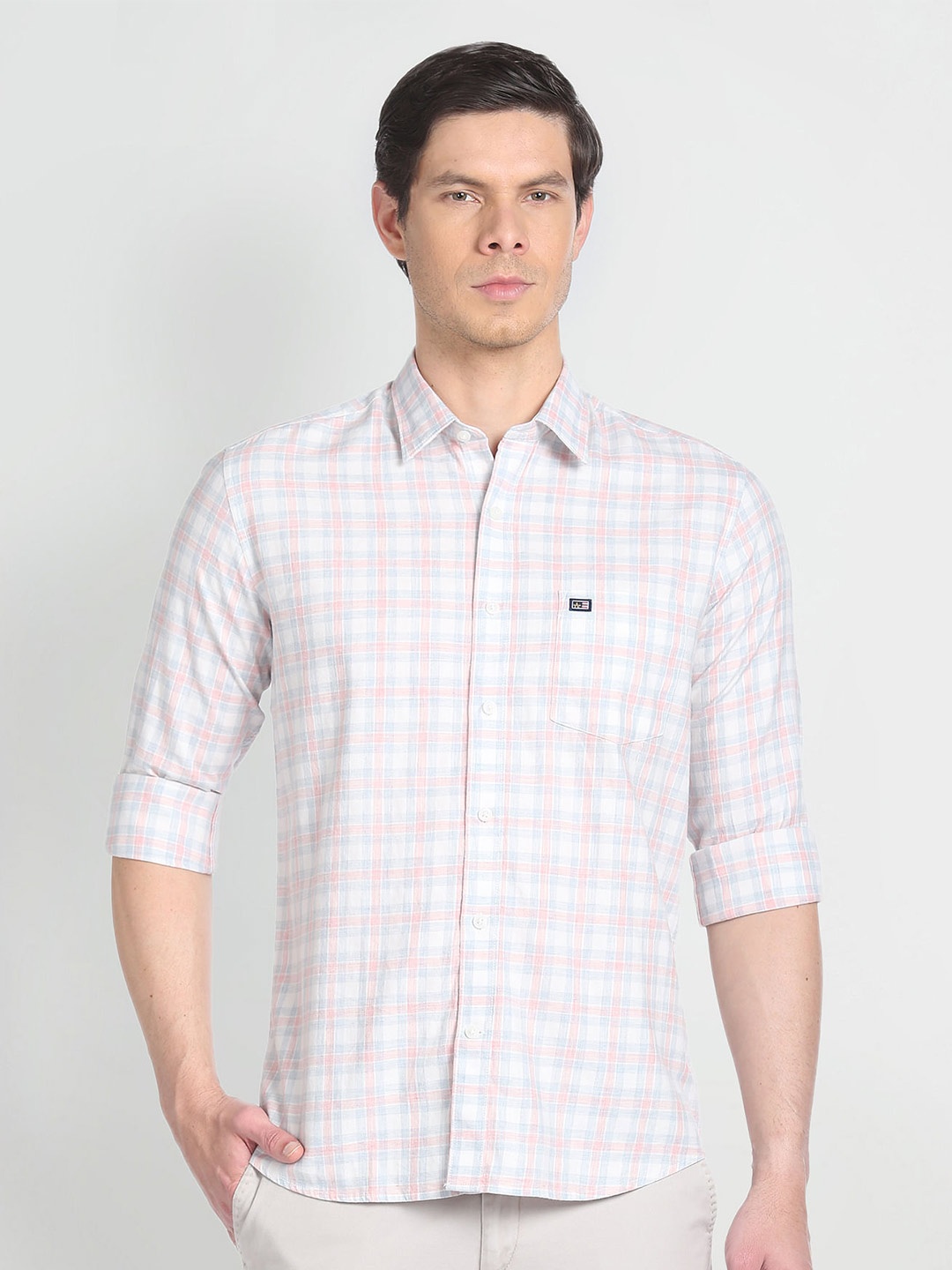 

Arrow Sport Slim Fit Checked Casual Pure Cotton Shirt, Pink