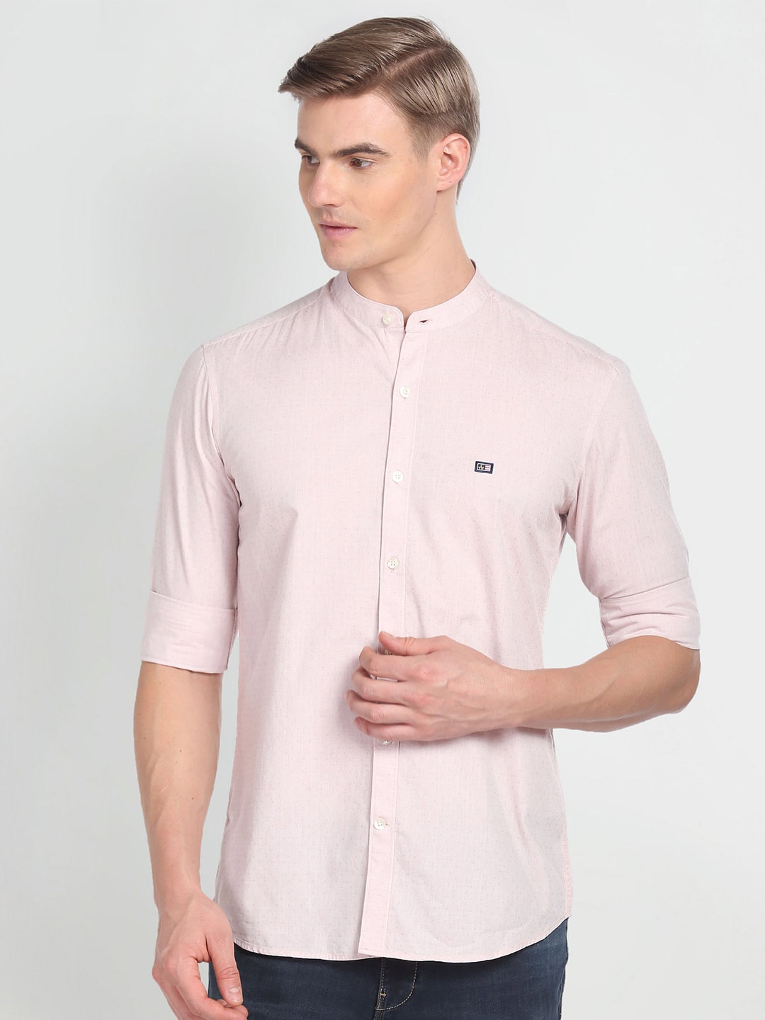 

Arrow Sport Slim Fit Band Collar Casual Pure Cotton Shirt, Pink