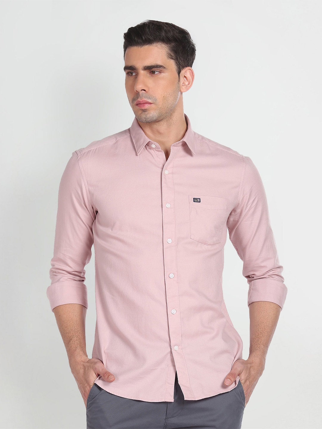 

Arrow Sport Spread Collar Slim Fit Casual Pure Cotton Shirt, Pink