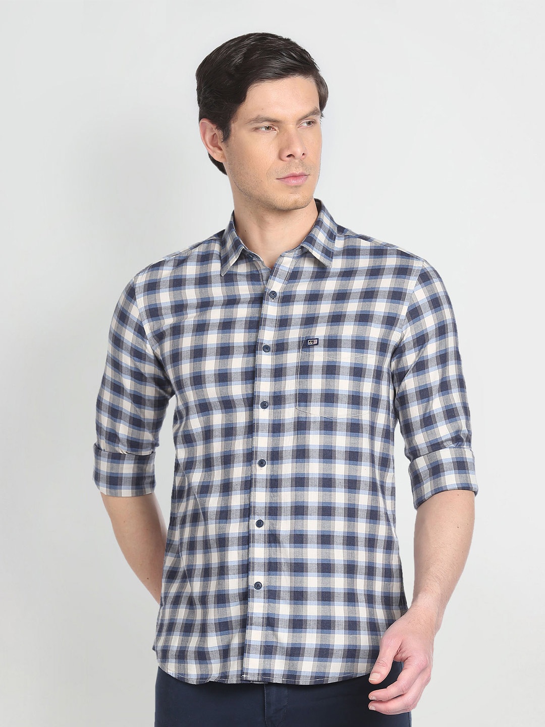 

Arrow Sport Slim Fit Tartan Checked Pure Cotton Casual Shirt, Blue