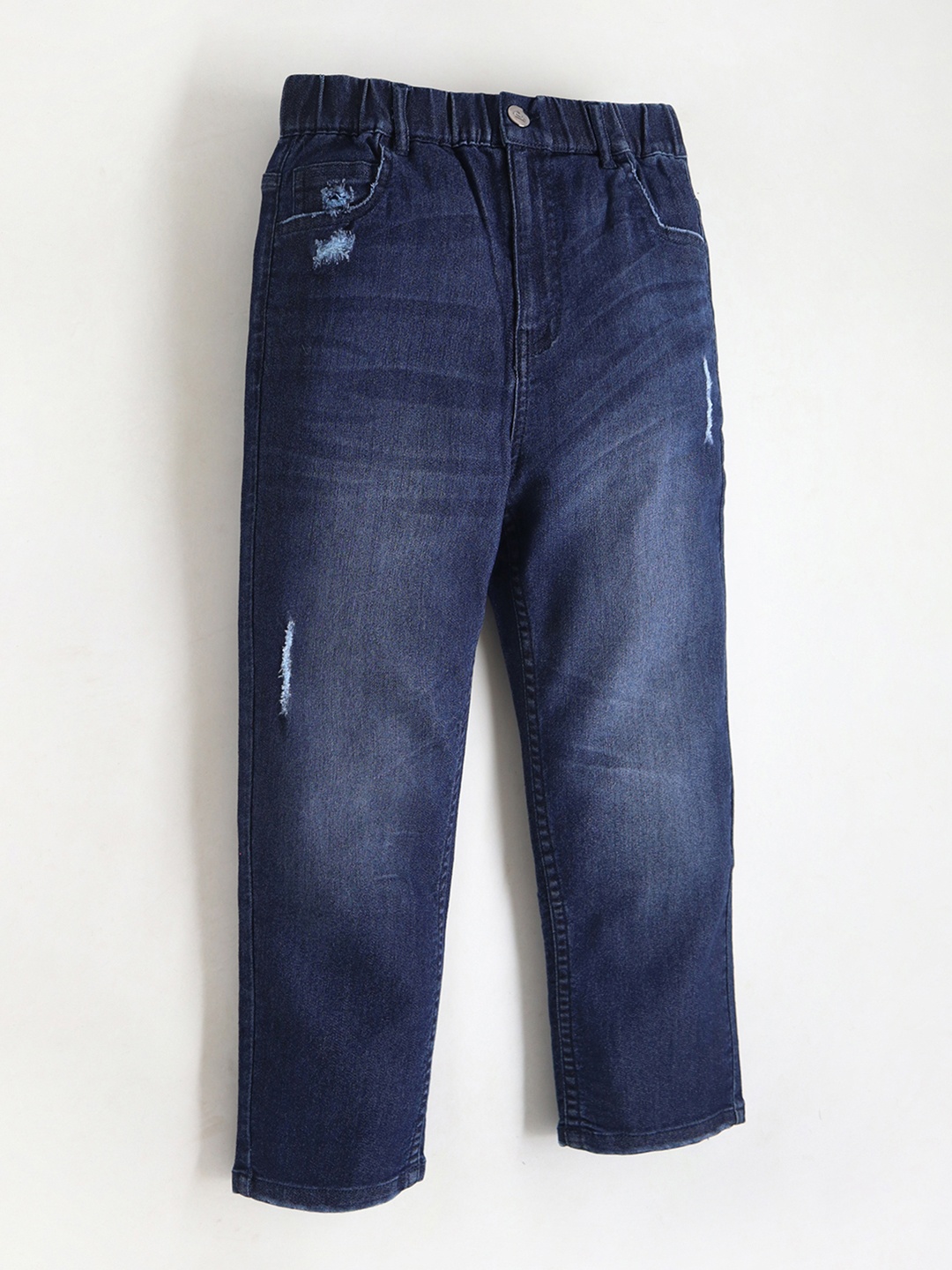 

Cherry Crumble Kids Comfort Mid-Rise Low Distress Light Fade Stretchable Jeans, Navy blue
