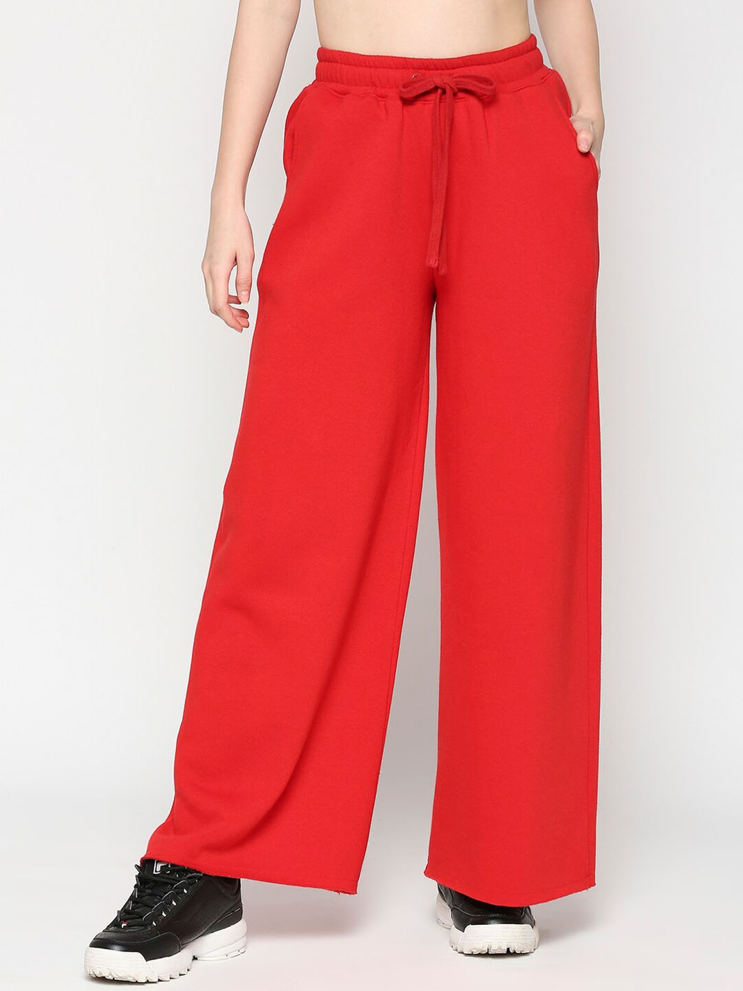 

Being Human Women Wide Leg Fit Mid-Rise Track Pants, Red