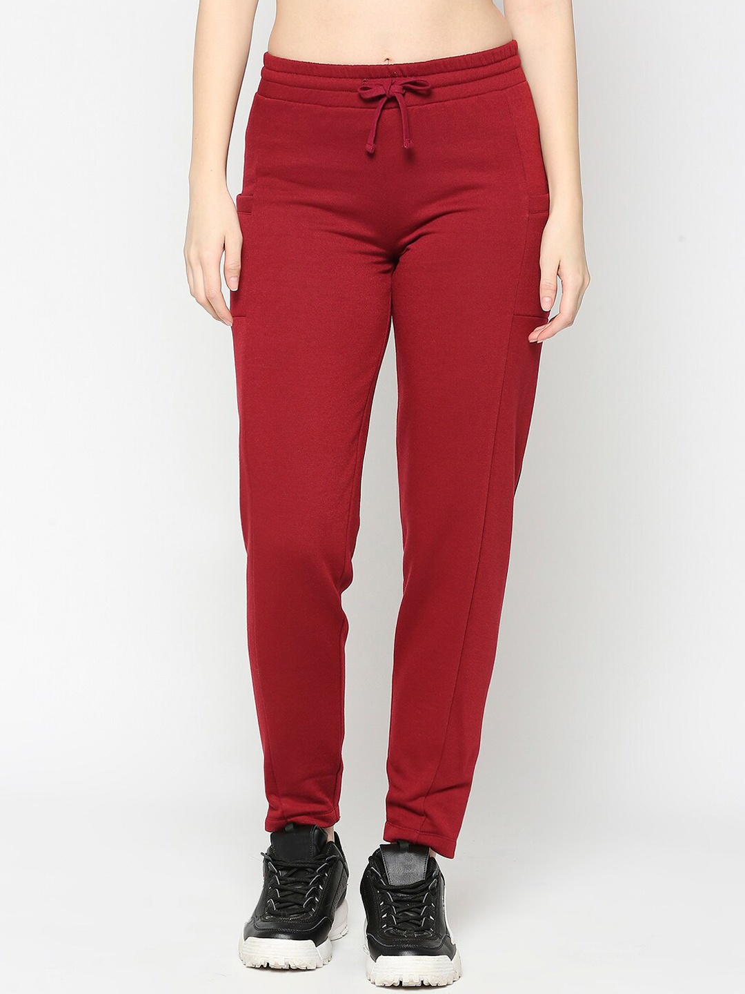 

Being Human Women Mid-Rise Cotton Track Pants, Red