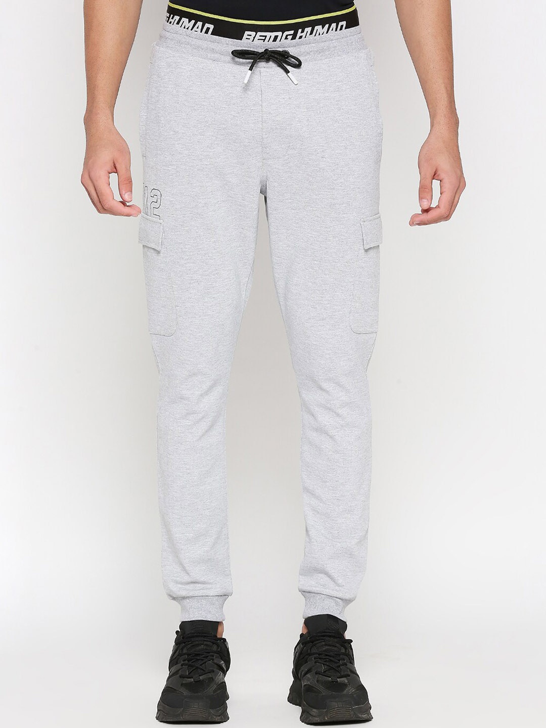 

Being Human Men Mid-Rise Cotton Joggers, Grey