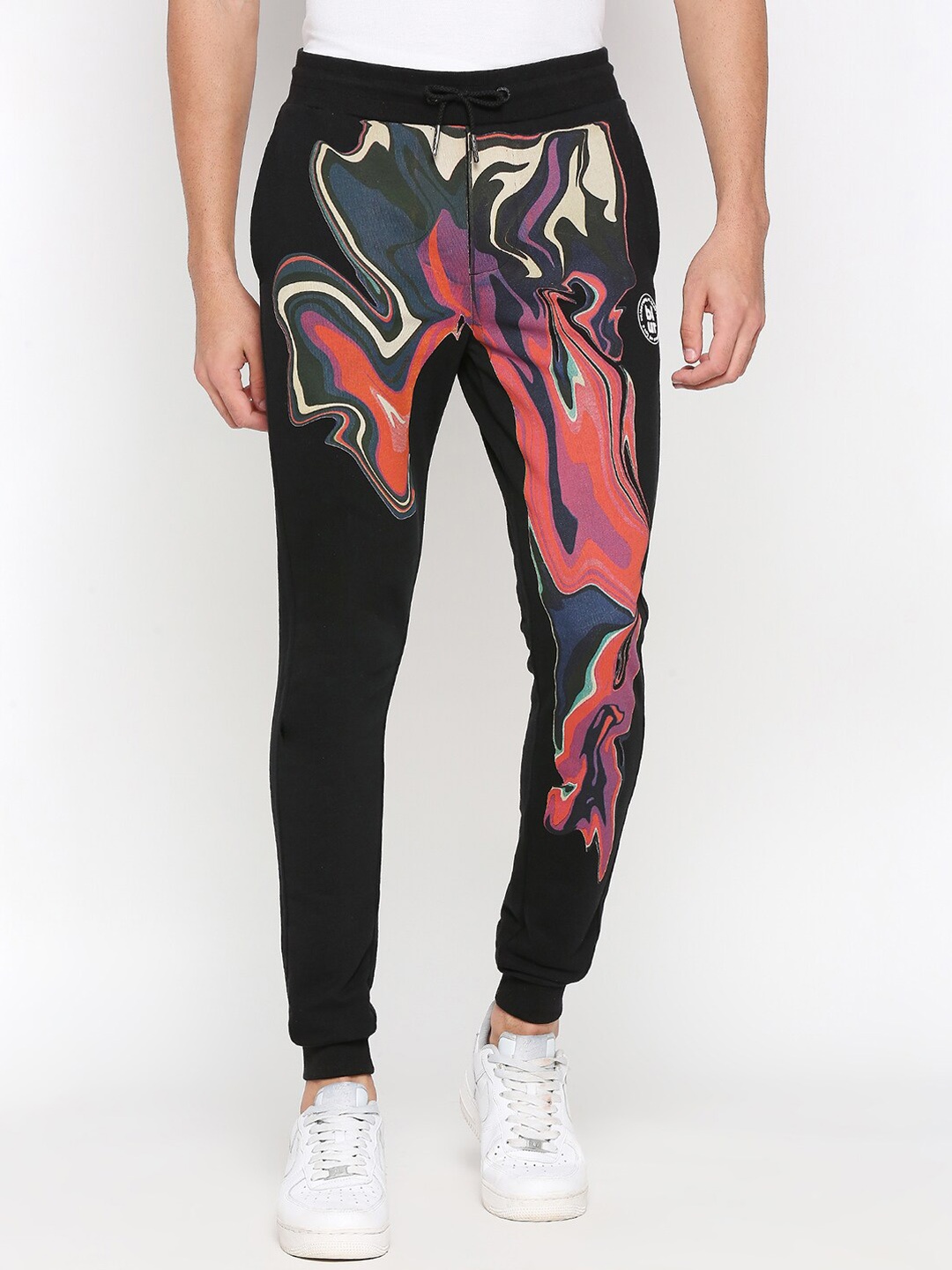 

Being Human Men Mid-Rise Abstract Printed Joggers, Black