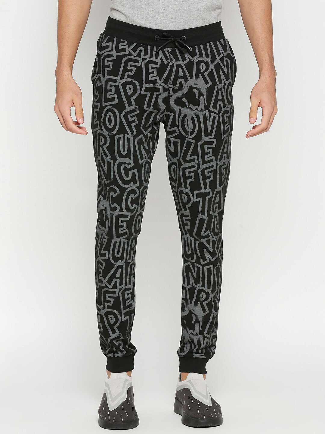 

Being Human Men Mid-Rise Typography Printed Joggers, Black