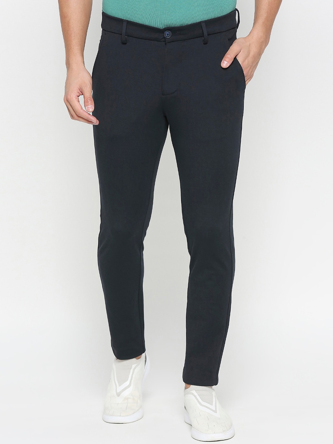 

Being Human Men Mid-Rise Flat-Front Plain Regular Trousers, Blue