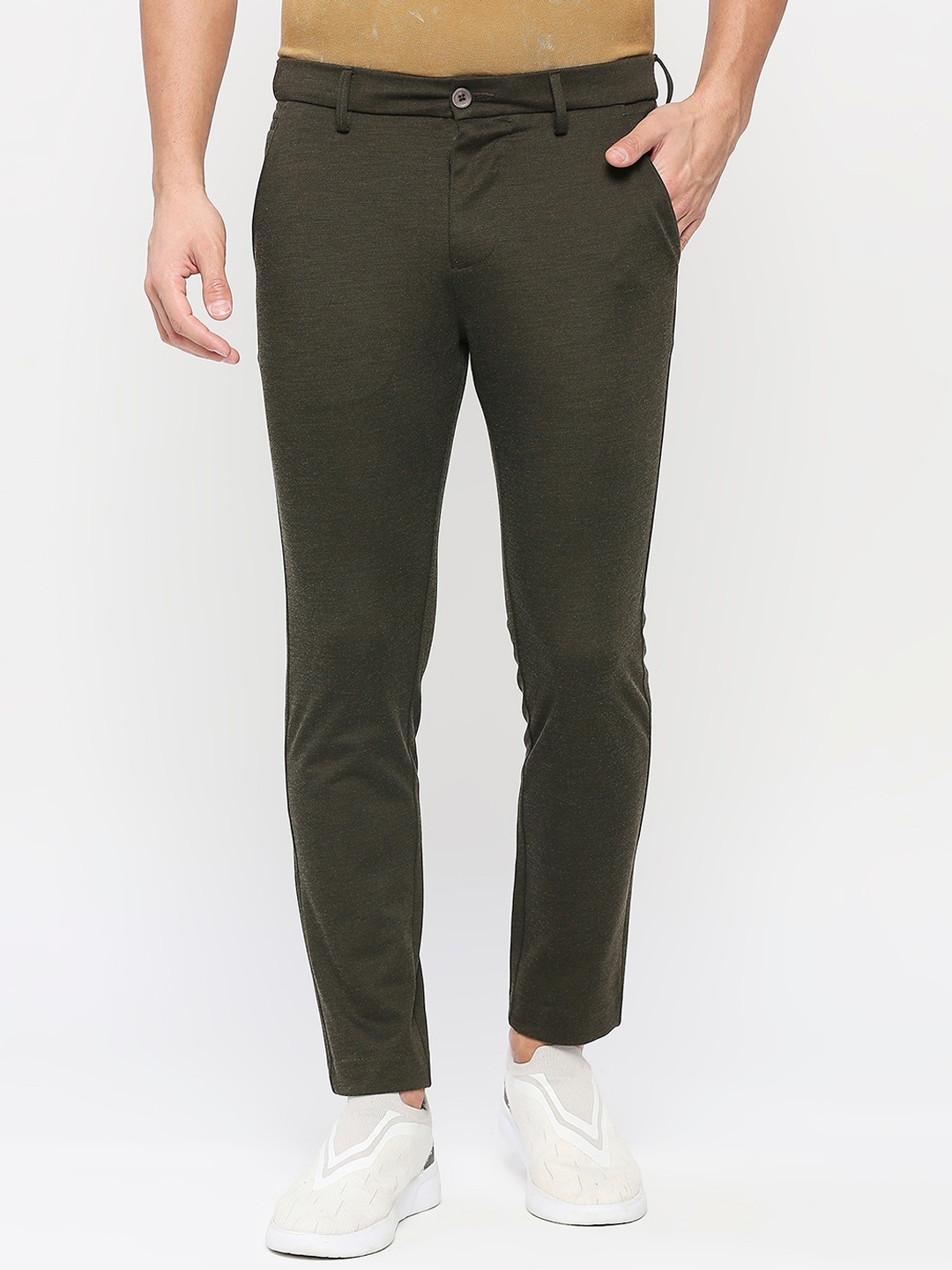 

Being Human Men Mid-Rise Plain Regular Trousers, Green