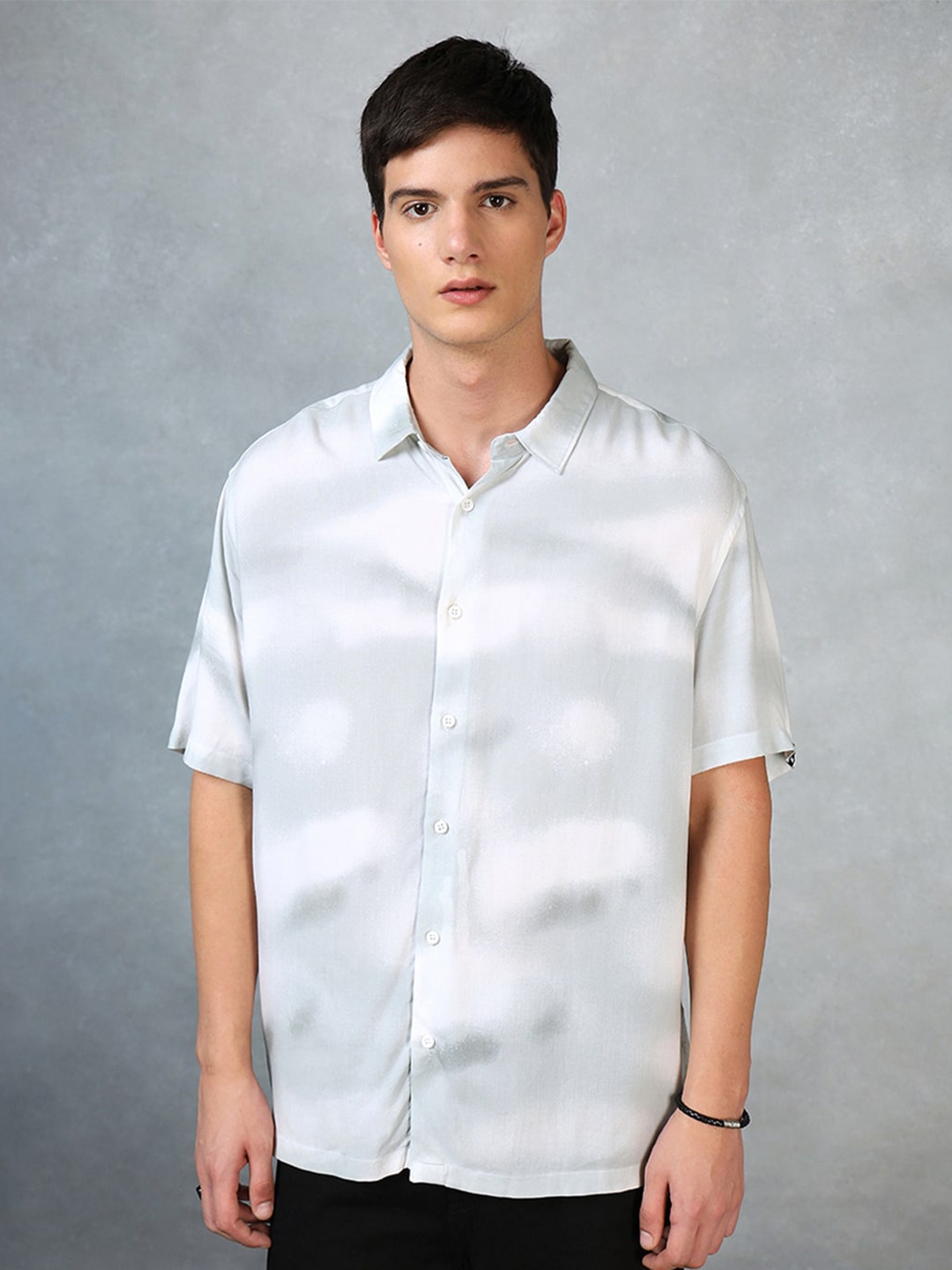 

Bewakoof Tie & Dye Oversized Shirt, Grey