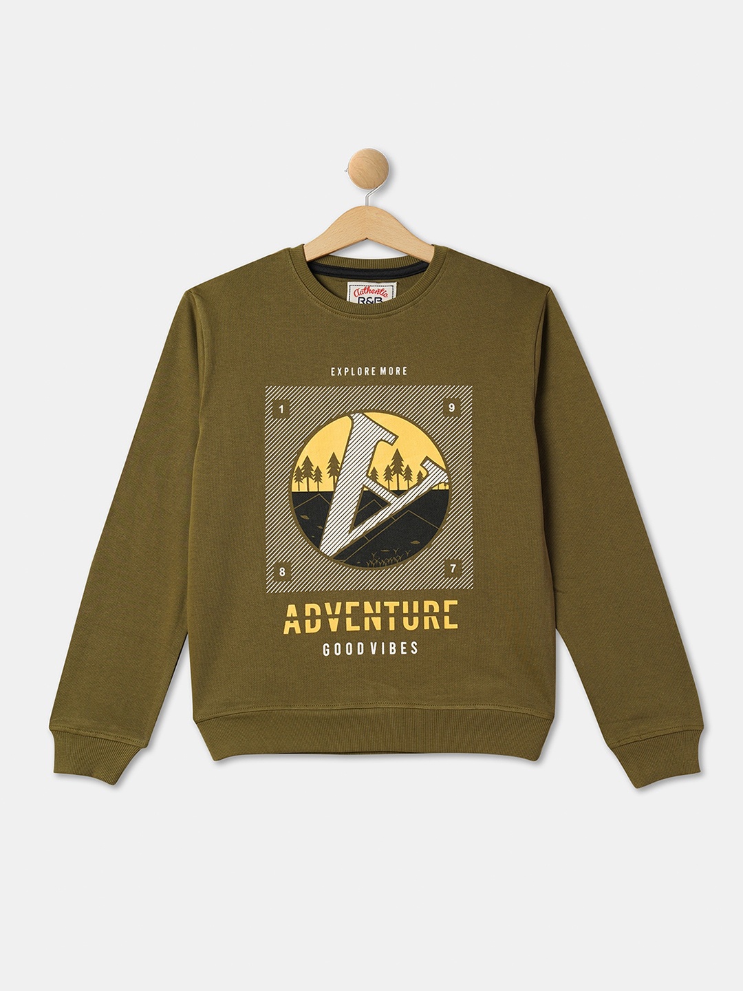 

R&B Boys Typography Printed Cotton Sweatshirt, Olive