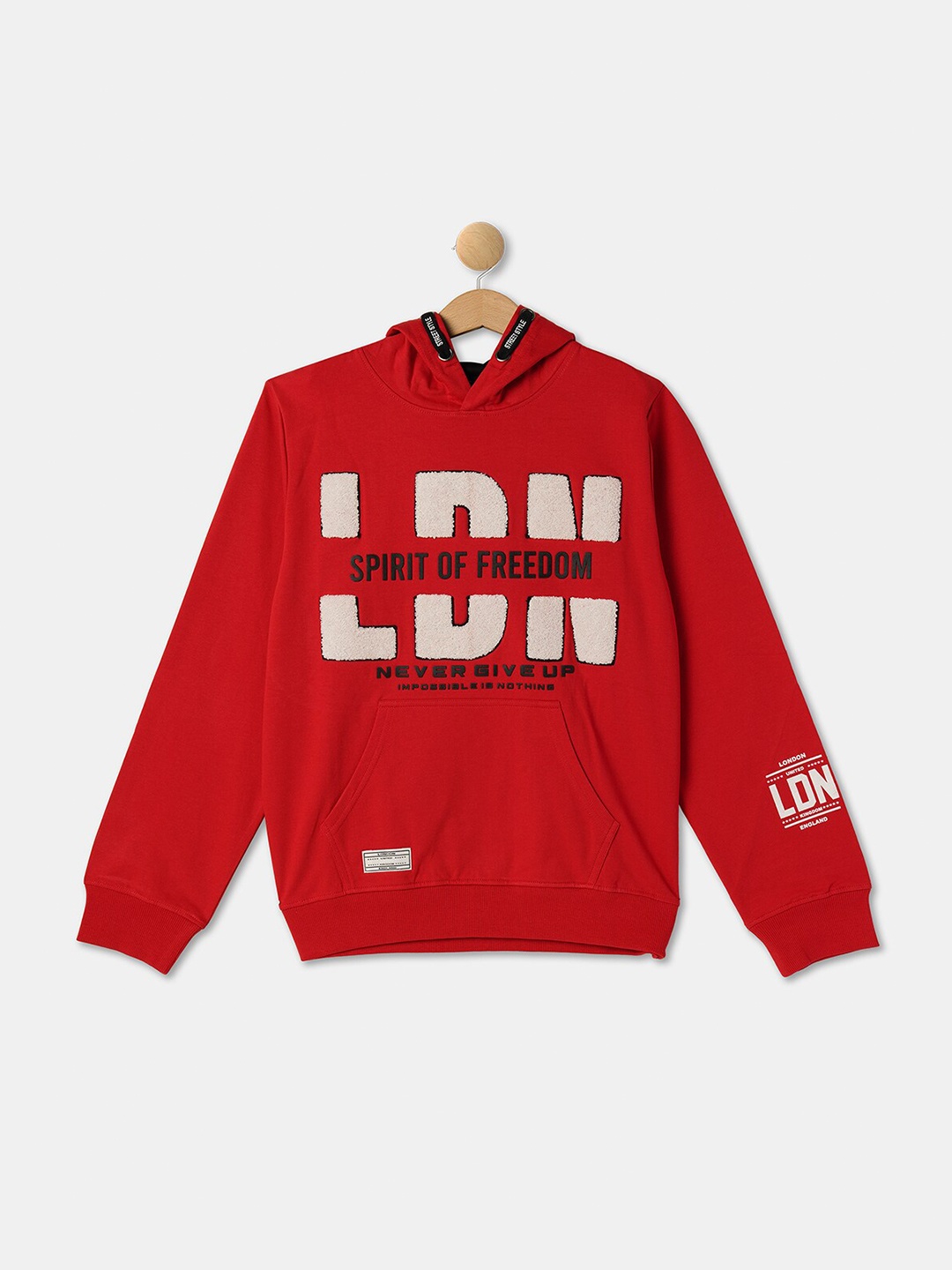 

R&B Boys Typography Printed Hooded Cotton Sweatshirt, Red