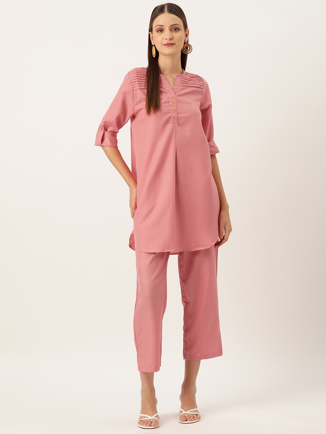 

Off Label Women Solid Pleated Tunic with Trousers, Pink