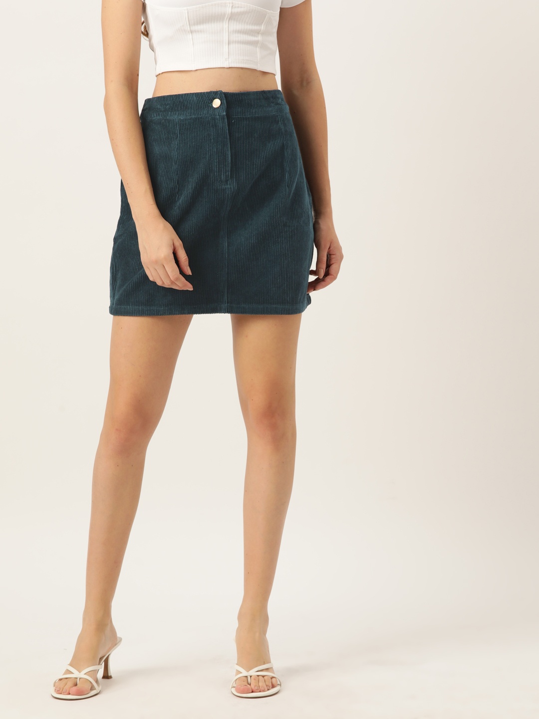 

Off Label Solid Corduroy A-Line Mini Skirt, Teal