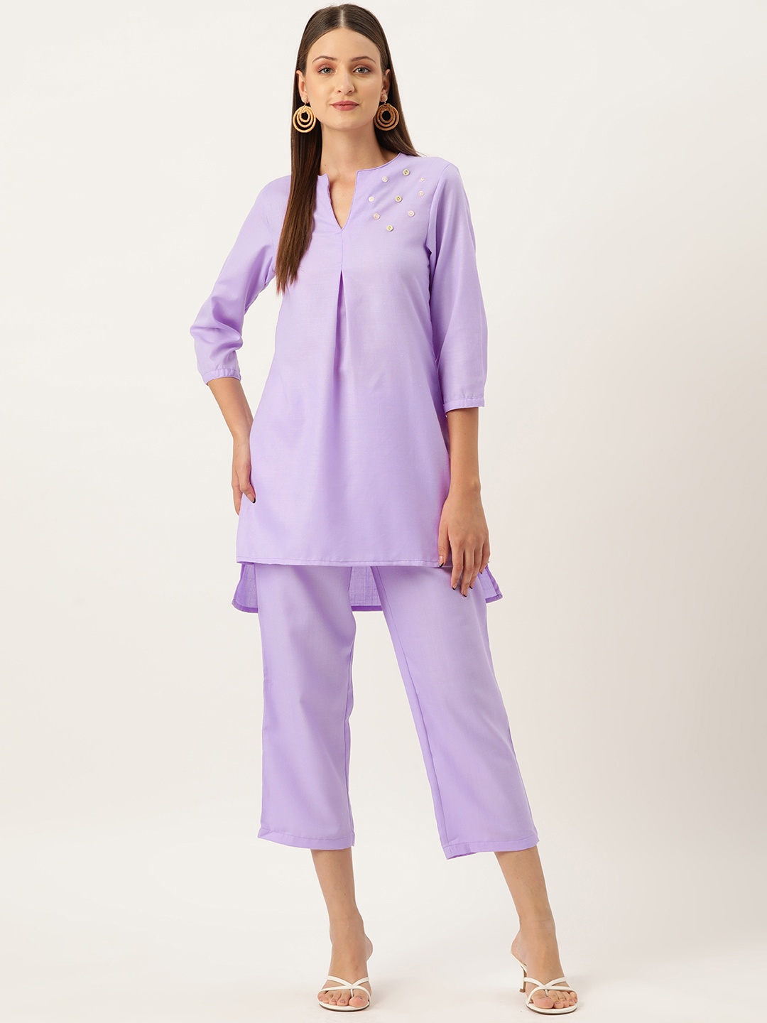 

Off Label Women Solid Tunic with Trousers, Lavender