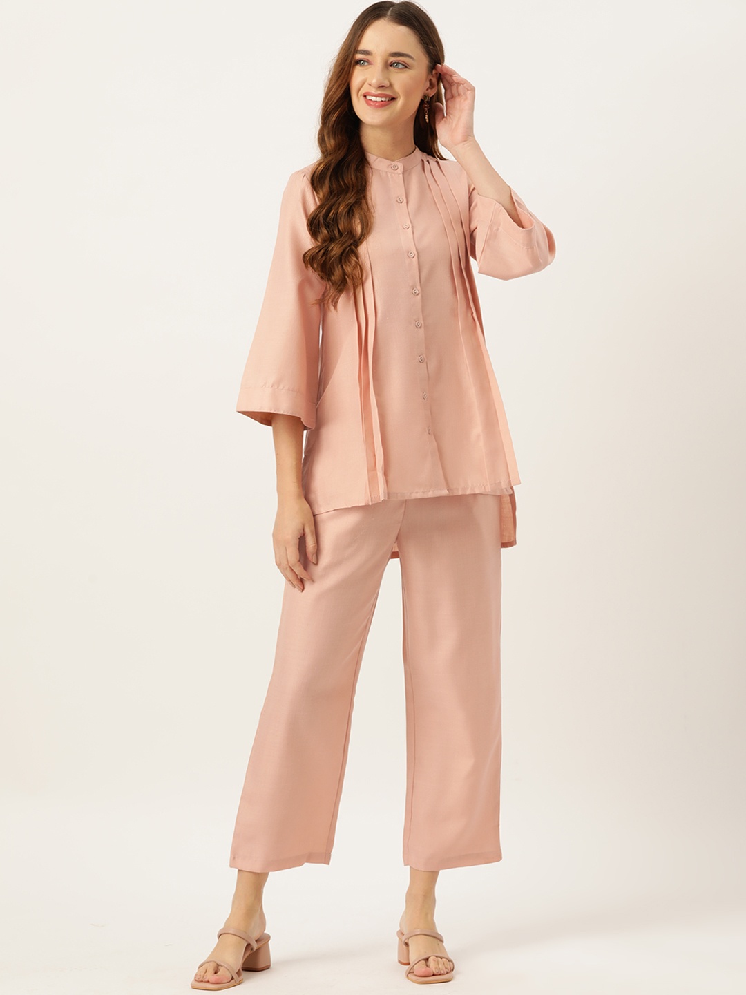 

Off Label Women Solid Pleated Tunic with Trousers, Peach