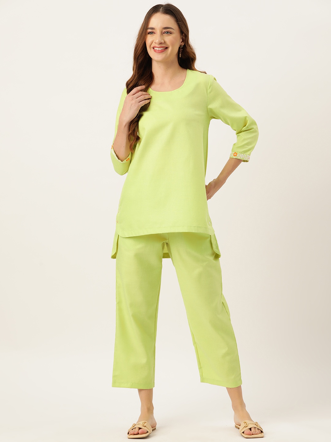 

Off Label Women Solid Tunic with Trousers, Lime green