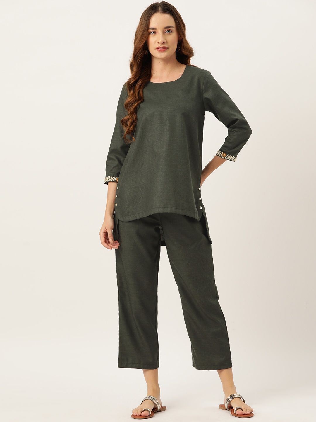 

Off Label Women Solid Top with Trousers, Green