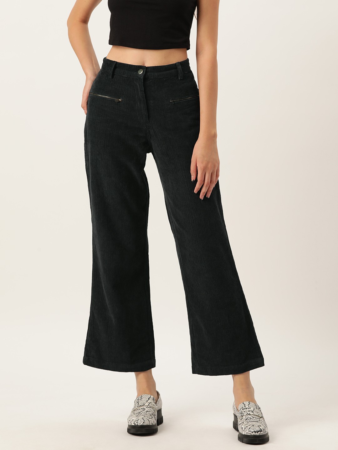 

Off Label Women Smart Corduroy Trousers, Black