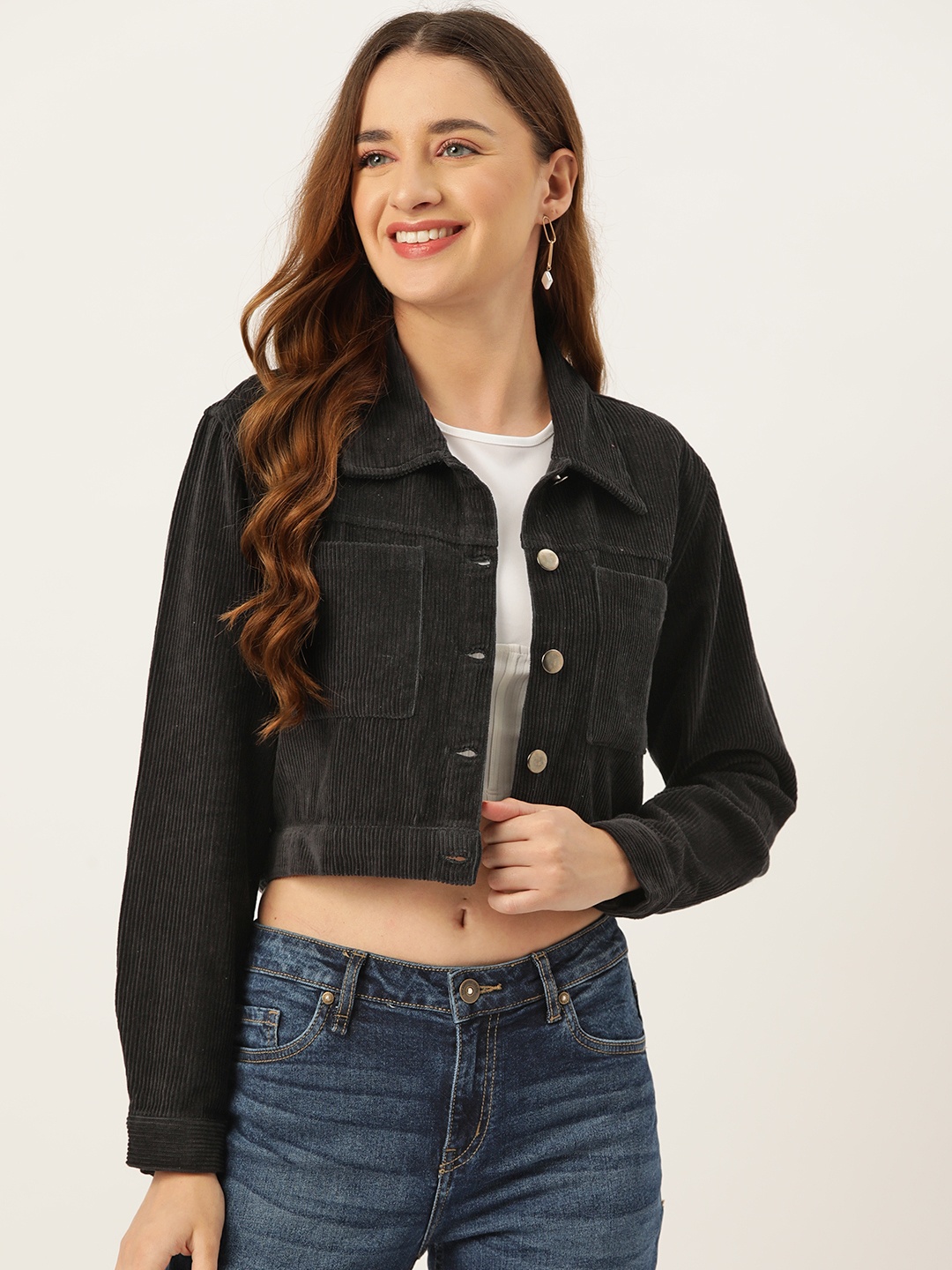 

Off Label Women Corduroy Crop Denim Jacket, Black