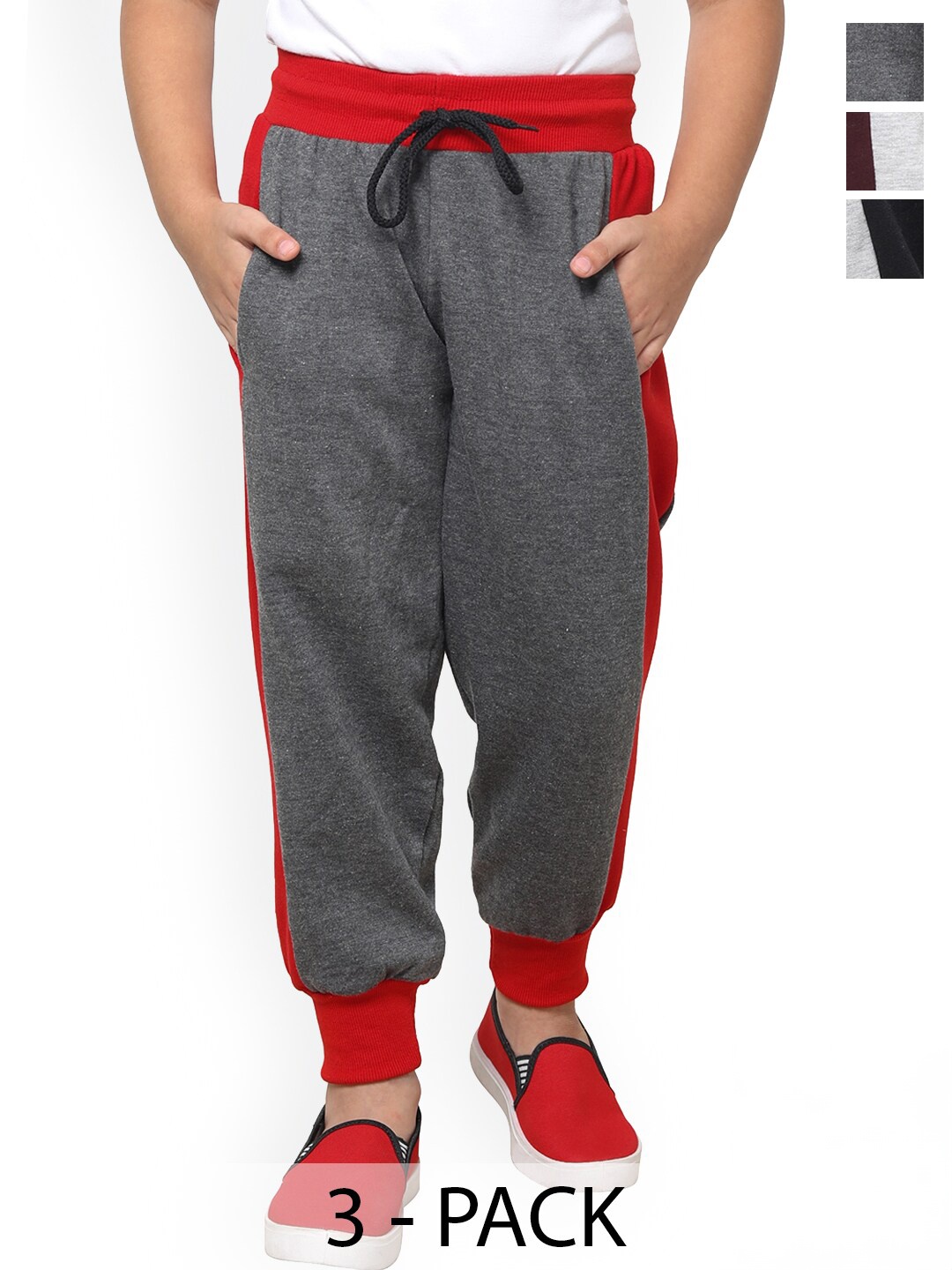 

BAESD Boys Pack Of 3 Colourblocked Fleece Mid-Rise Joggers, Maroon