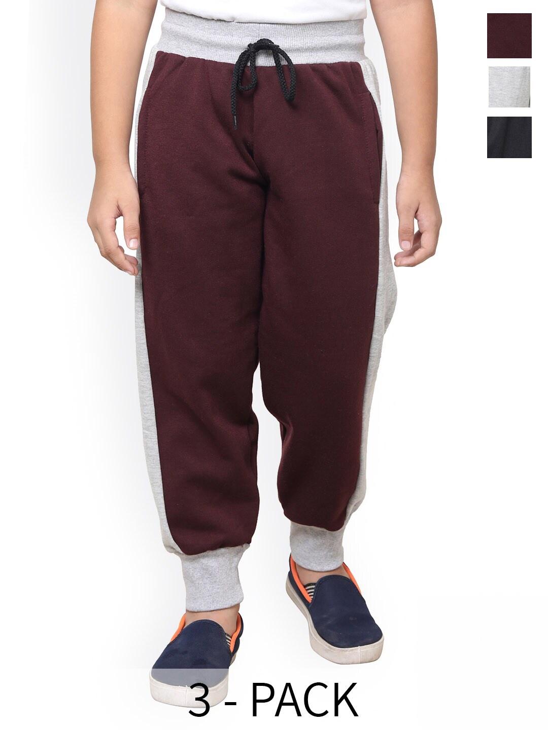 

BAESD Boys Pack Of 3 Colourblocked Fleece Mid-Rise Joggers, Black