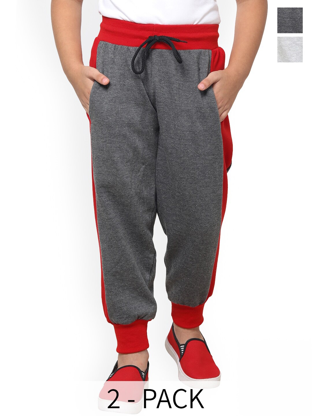 

BAESD Boys Pack Of 2 Colourblocked Fleece Mid-Rise Joggers, Grey melange