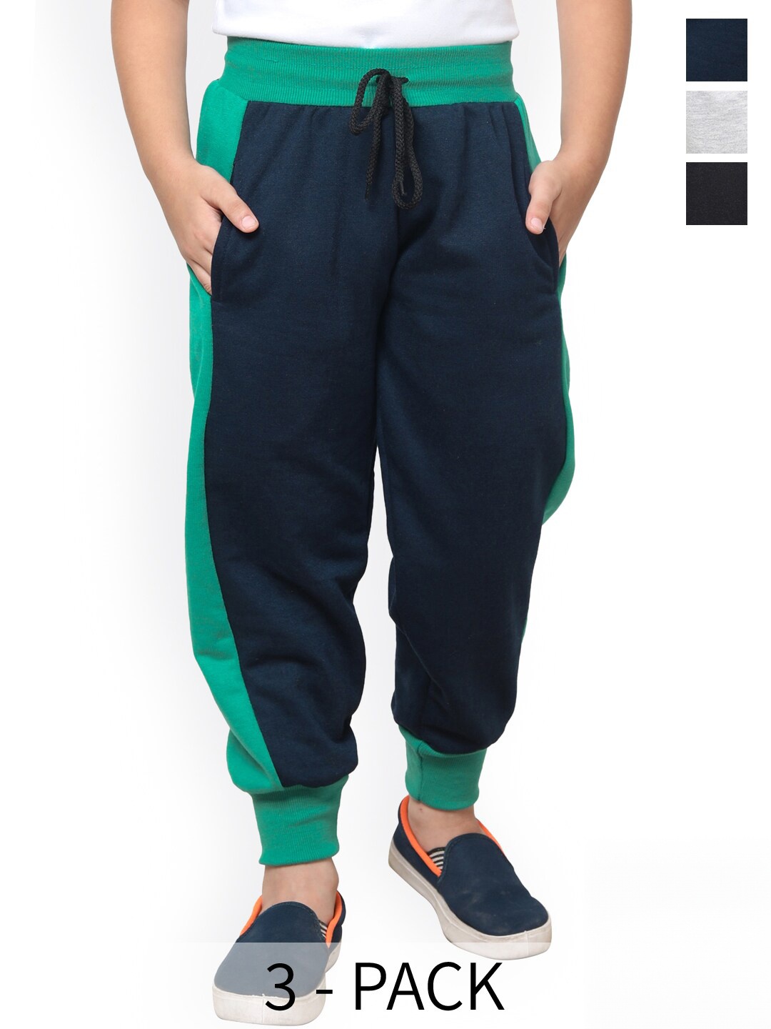 

BAESD Boys Pack Of 3 Colourblocked Fleece Mid-Rise Joggers, Navy blue