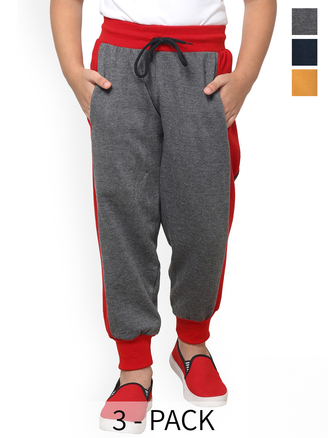 

BAESD Boys Pack Of 3 Mid-Rise Fleece Joggers, Black