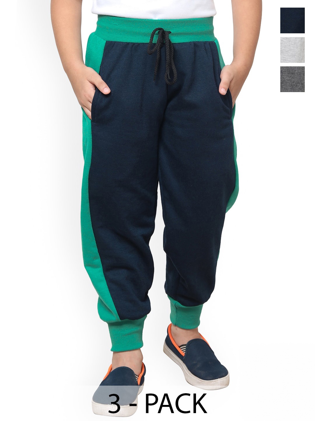 

BAESD Boys Pack Of 3 Colourblocked Fleece Mid-Rise Joggers, Navy blue