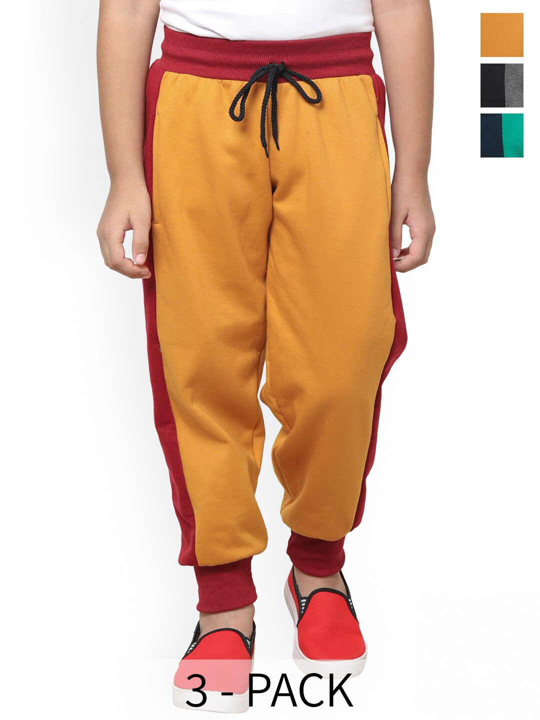 

BAESD Boys Pack Of 3 Colourblocked Fleece Mid-Rise Joggers, Yellow