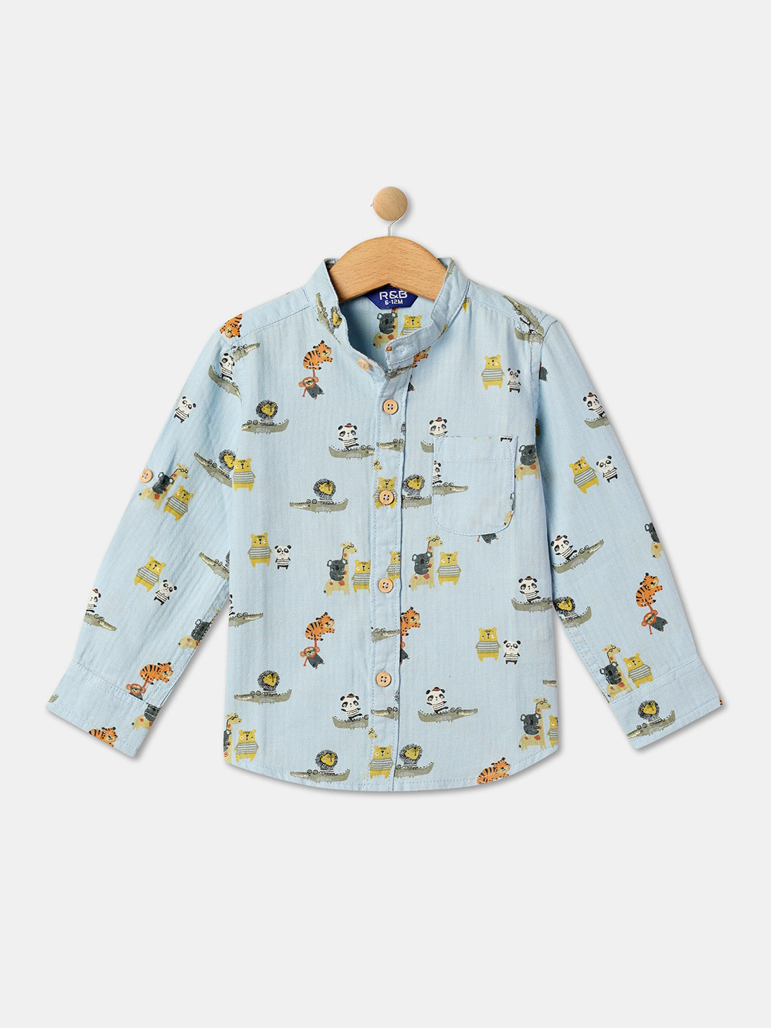 

R&B Infants Boys Conversational Printed Cotton Casual Shirt, Blue