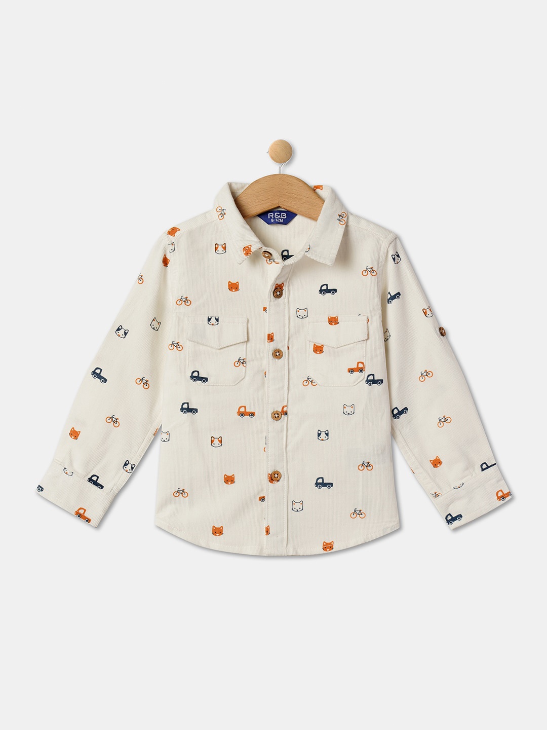 

R&B Infants Boys Conversational Printed Cotton Casual Shirt, White