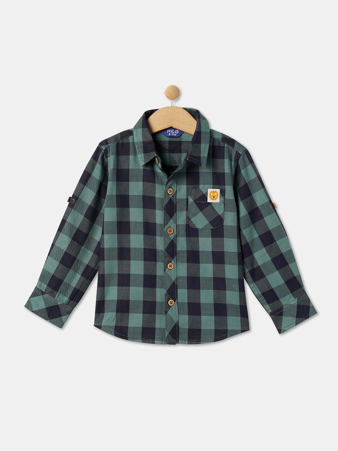 

R&B Infants Boys Buffalo Checks Cotton Casual Shirt, Green
