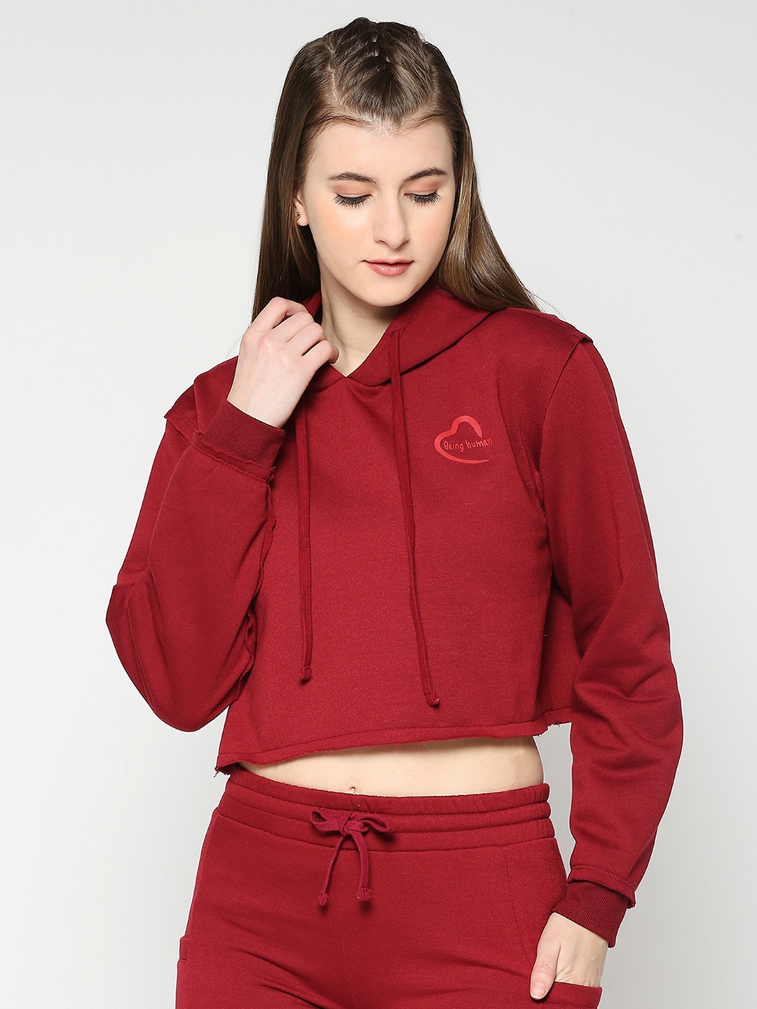 

Being Human Hooded Crop Pullover, Red