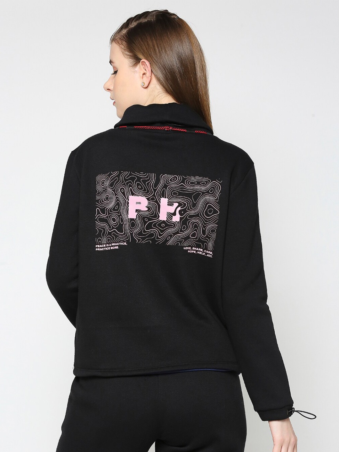 

Being Human Graphic Printed Turtle Neck Pullover, Black
