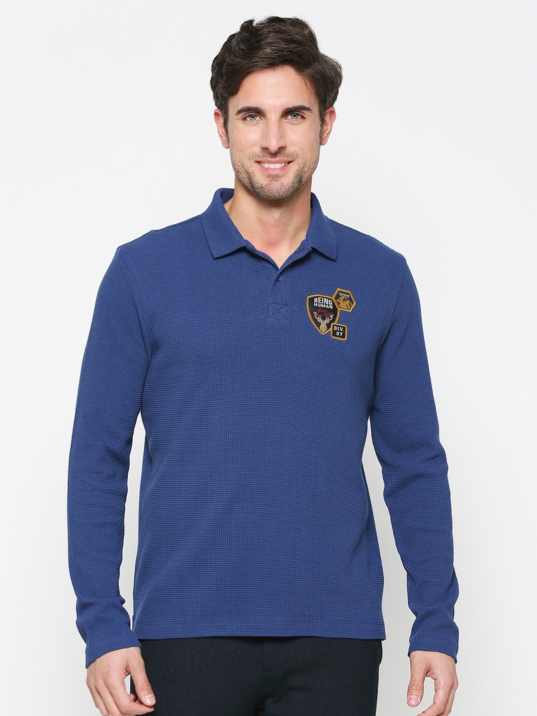 

Being Human Polo Collar Regular Fit Applique Cotton Regular T-shirt, Blue