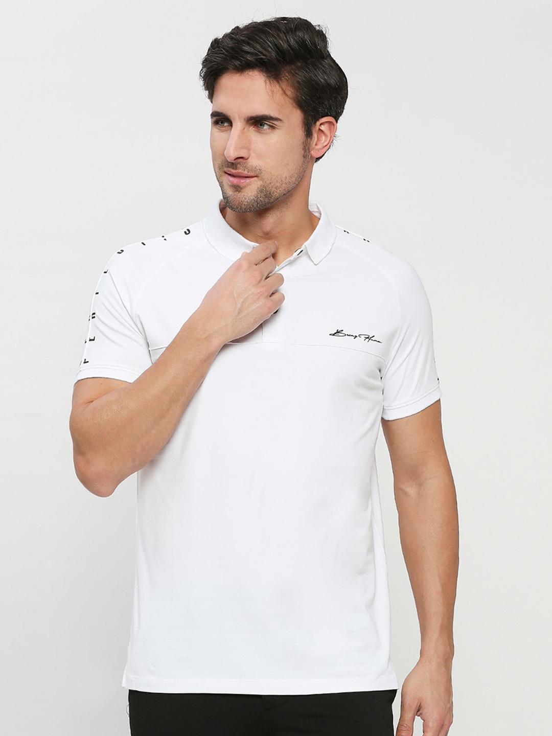 

Being Human Typography Printed Polo Collar Regular Fit Cotton Regular T-shirt, White