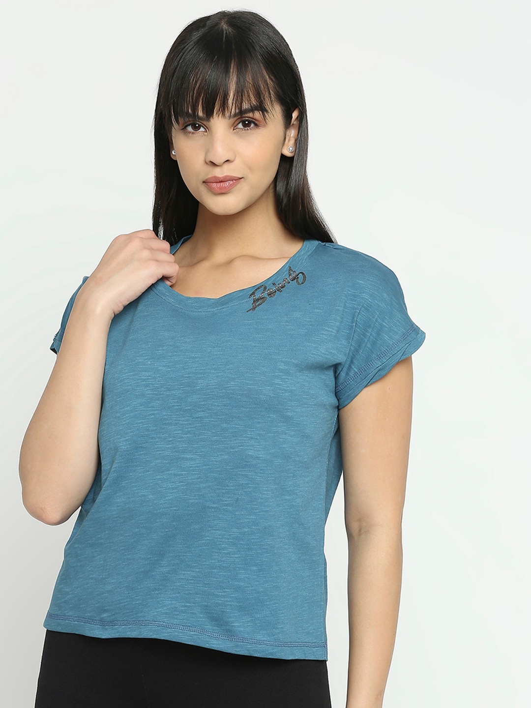 

Being Human Round Neck Extended Sleeves Cotton Regular T-shirt, Blue