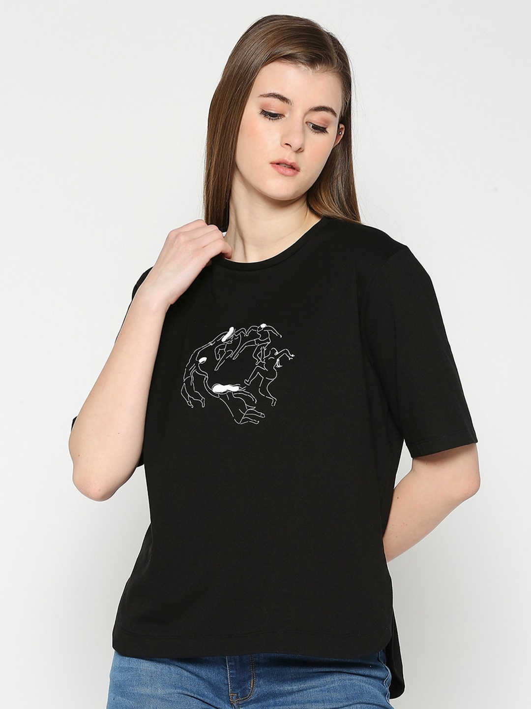 

Being Human Graphic Printed Round Neck Cotton Relaxed Fit T-shirt, Black
